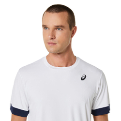 Мужское теннисное поло ASICS Court Shortsleeve Tee T-Shirt Men - White, Dark Blue