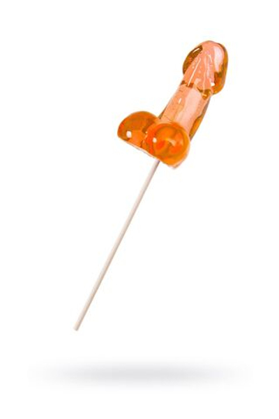 Оранжевый леденец в форме члена со вкусом амаретто - 80 гр. (Цвет: оранжевый)