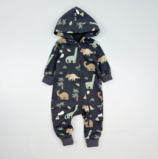 Комбинезон "Динозавры" из футера с начесом, Графит
