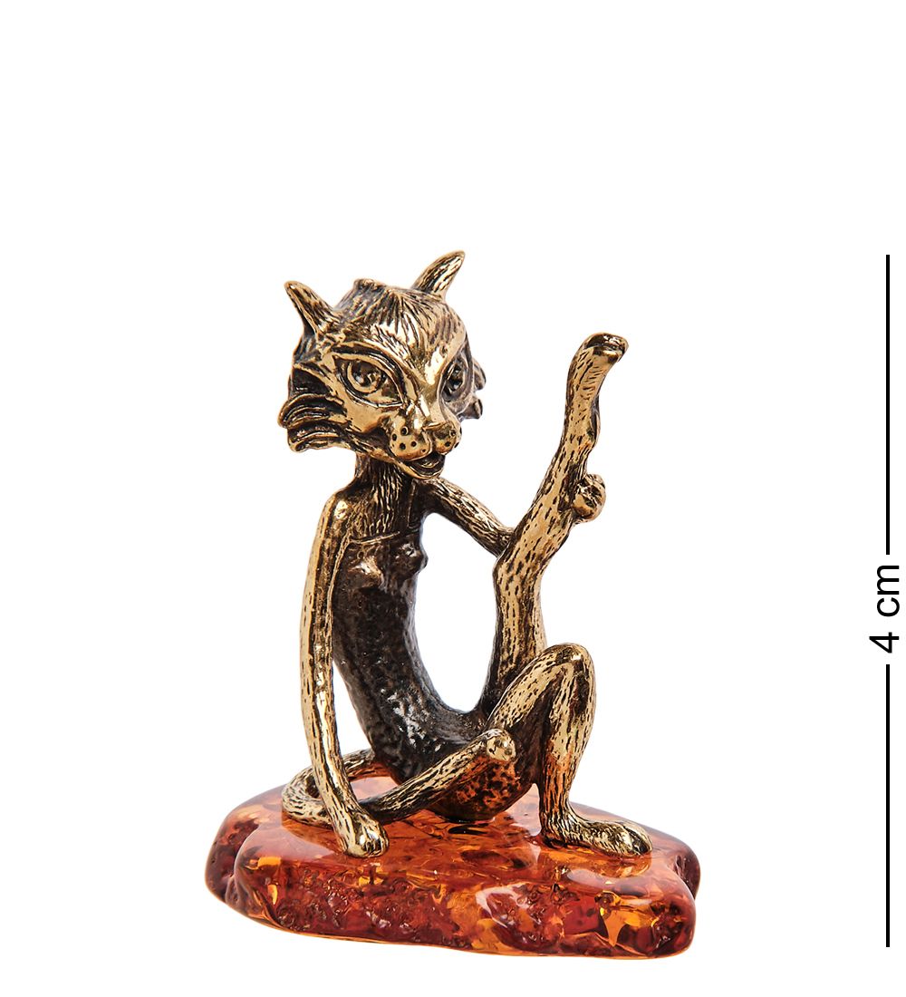 Народные промыслы AM-3142 Фигурка «Кошечка» (латунь, янтарь)