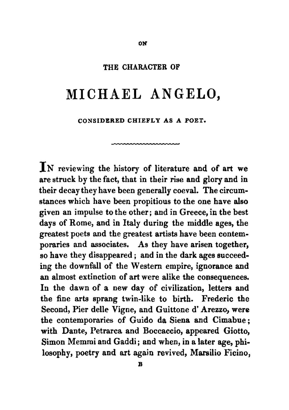 Michael Angelo, Considered As a Philosophic Poet | Michelangelo Buonarroti