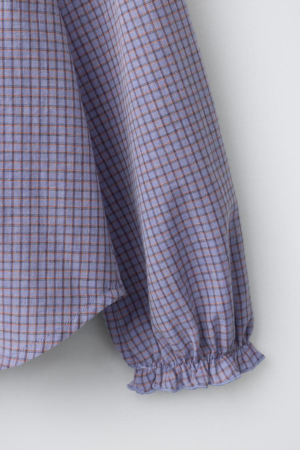 ZARA РУБАШКА В КЛЕТКУ С ВОЛАНАМИ, СИНИЙ