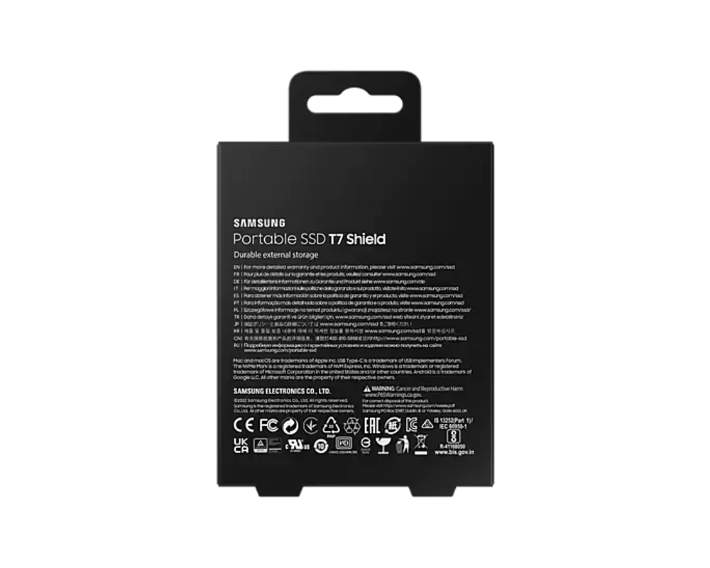 Внешний SSD Samsung 2Tb T7 Shield, USB 3.2 Gen 2 Type-C, синий (MU-PE2T0R/WW)