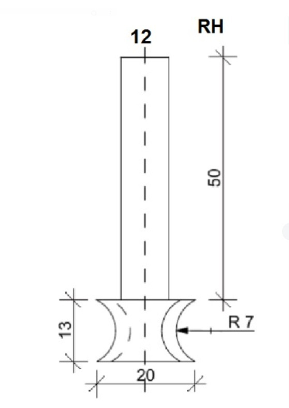 PCD профильная фреза D.20*13*65 Z2+2 S12 R7