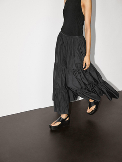 Massimo Dutti Длинная расклешенная юбка со сборками, черный