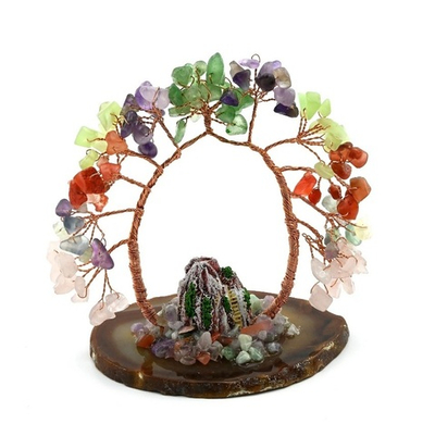 Дерево счастья на срезе агата с самоцветами 125*65*95мм.