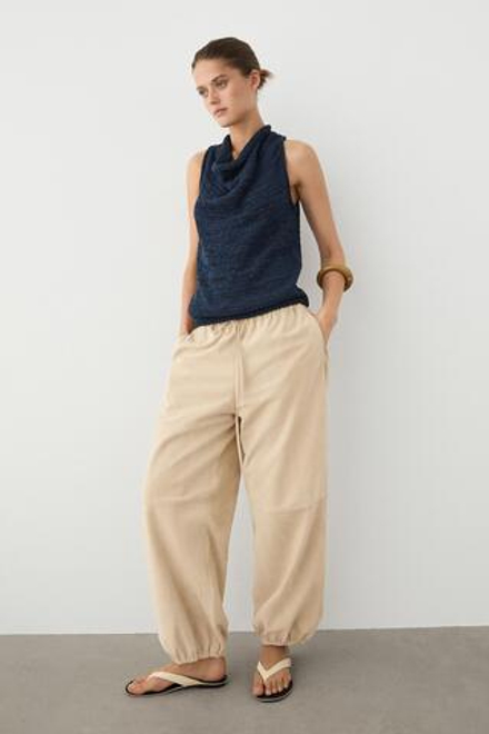 Massimo Dutti Вязаный топ с драпированным вырезом, темно-синий