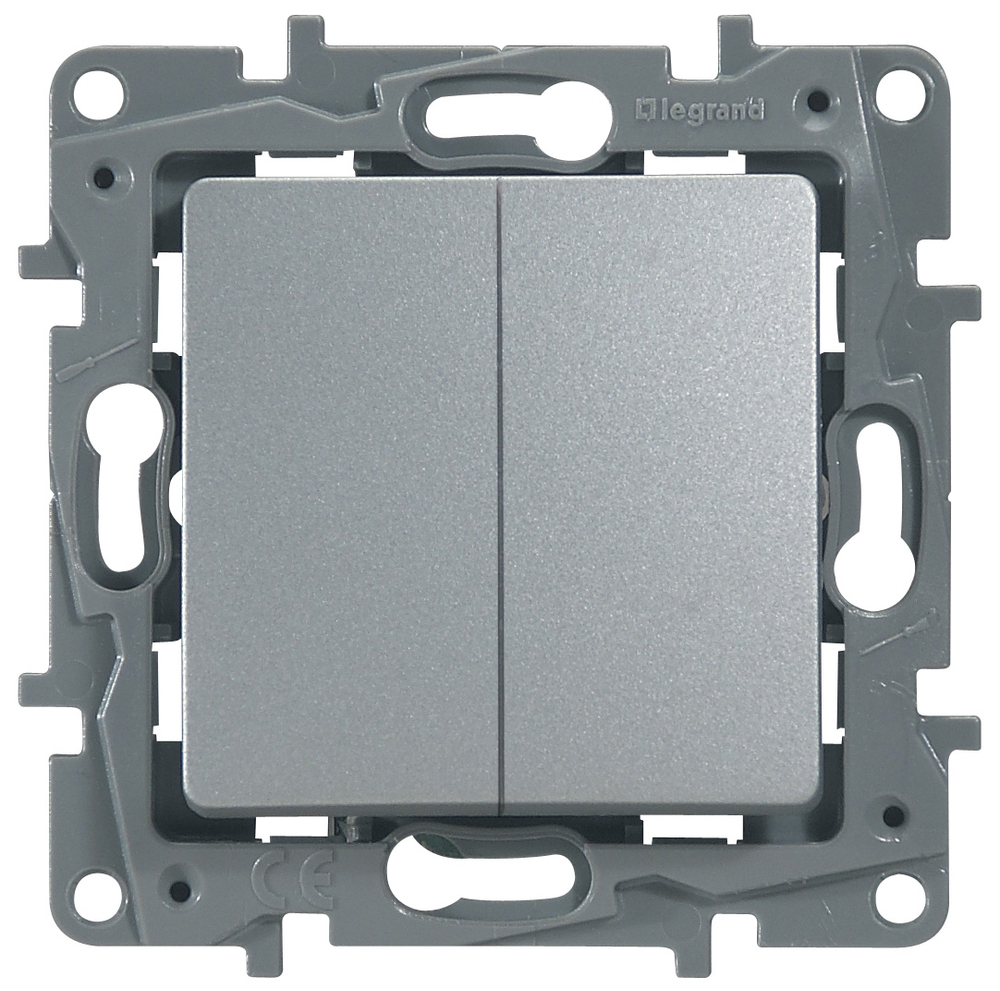 Переключатель 2х-клавишный 10A 250В алюминий ETIKA Legrand