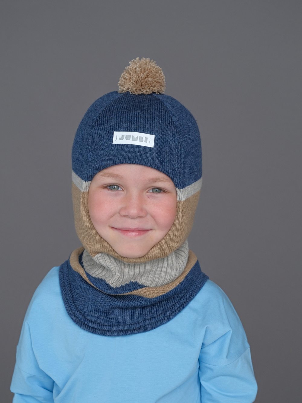 Шлем зимний вязаный (Синий беж) ЧИП