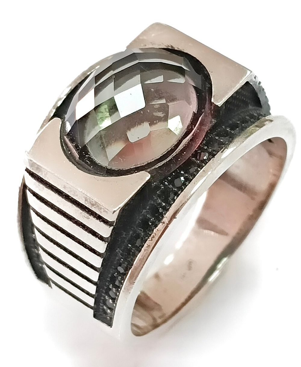 Ювелирное кольцо мужское,серебро,султанит,чернение