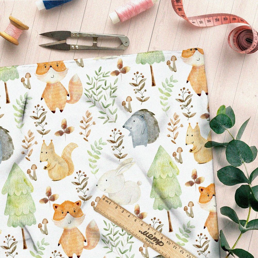 Ткань поплин акварельные лесные зверята