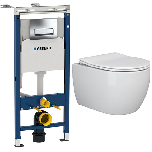 Комплект подвесной безободковый унитаз Ceramica Nova Play Rimless CN3001 с сиденьем Soft Close + инсталляция Geberit Duofix 458.125.21.1 с кнопкой смыва хром