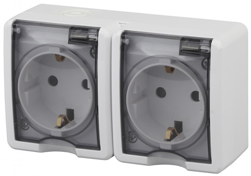 Розетка 2-местная накладная IP54, 16A-250В, белый Эксперт ЭРА