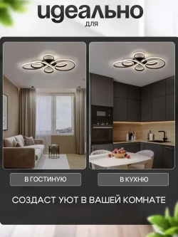 Люстра потолочная светодиодная в зал 3796/800 BK, люстра с пультом 76Вт