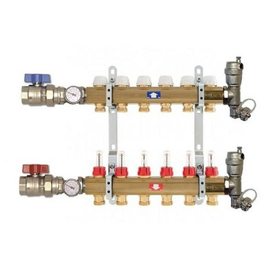 Коллекторная группа в сборе STOUT - 1" на 8 контуров 3/4" (латунь, с расходомерами)
