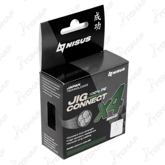 Шнур JIG CONNECT X4 PE Dark Green 100m #2.5, 0.25mm 14.8кг/32.4LB (T-N-JC-X4-0.25-100-DG) NISUS