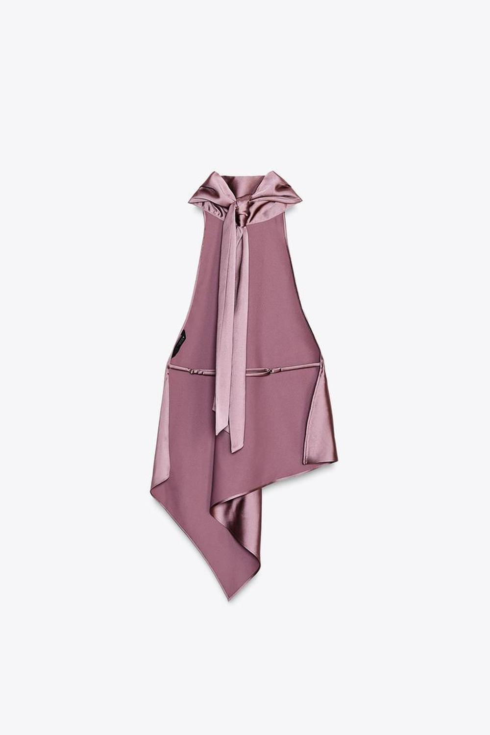 ZARA АСИММЕТРИЧНЫЙ ТОП С ГОРЛОВИНОЙ ХАЛТЕР, ПЫЛЬНЫЙ РОЗОВЫЙ