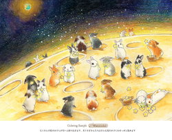 Rabbits and Nostalgic Japanese Scenery. Coloring Book