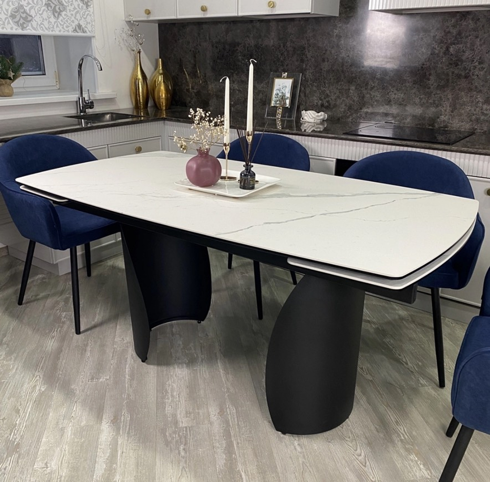 Стол М-City DISAUR Ольхон 180 Белый мрамор матовый, керамика, Черный каркас