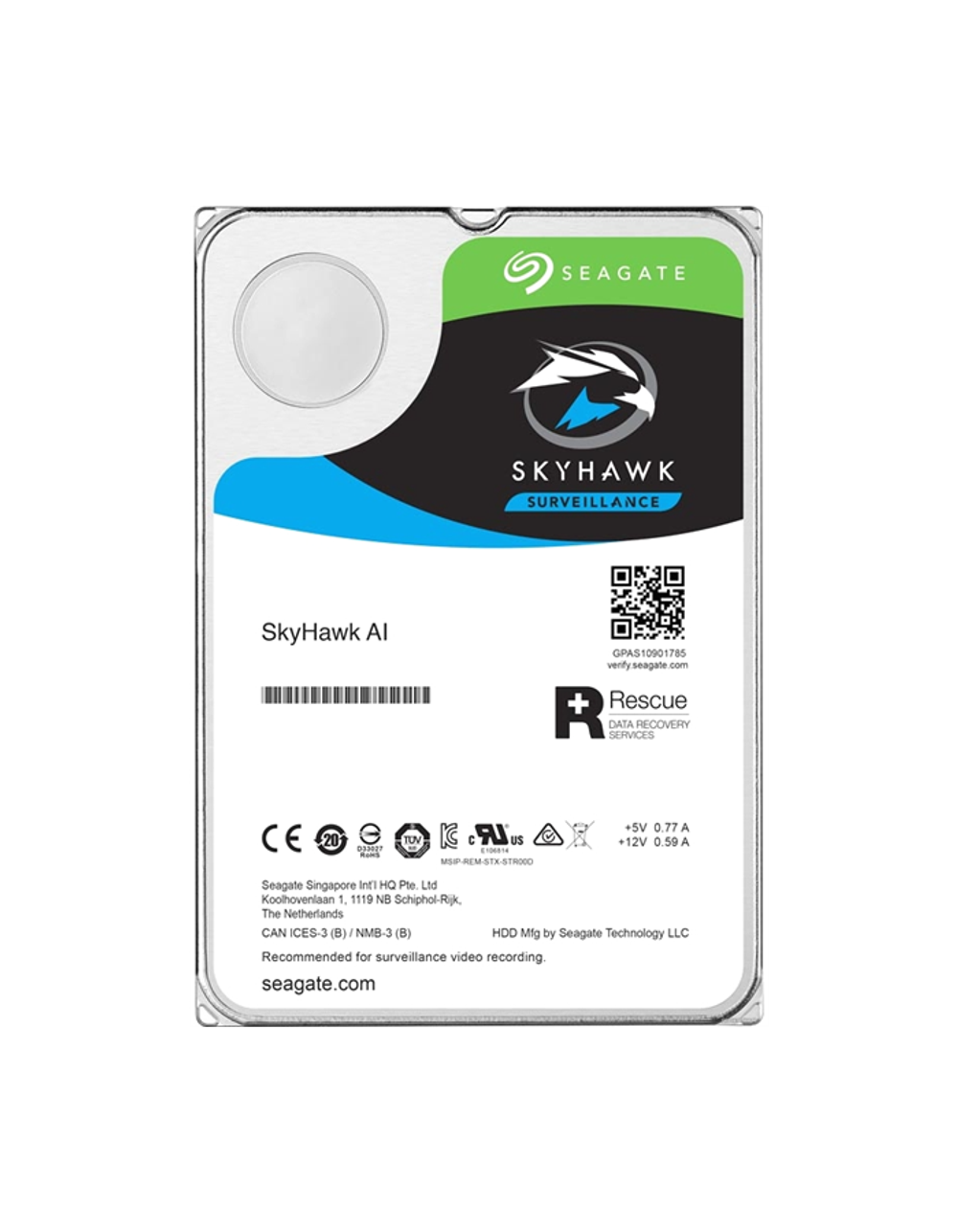 Жесткий диск Seagate SkyHawk AI HDD 3.5" SATA 12Tb, 7200 rpm, 256Mb buffer, 512e, ST12000VE001, 1 year