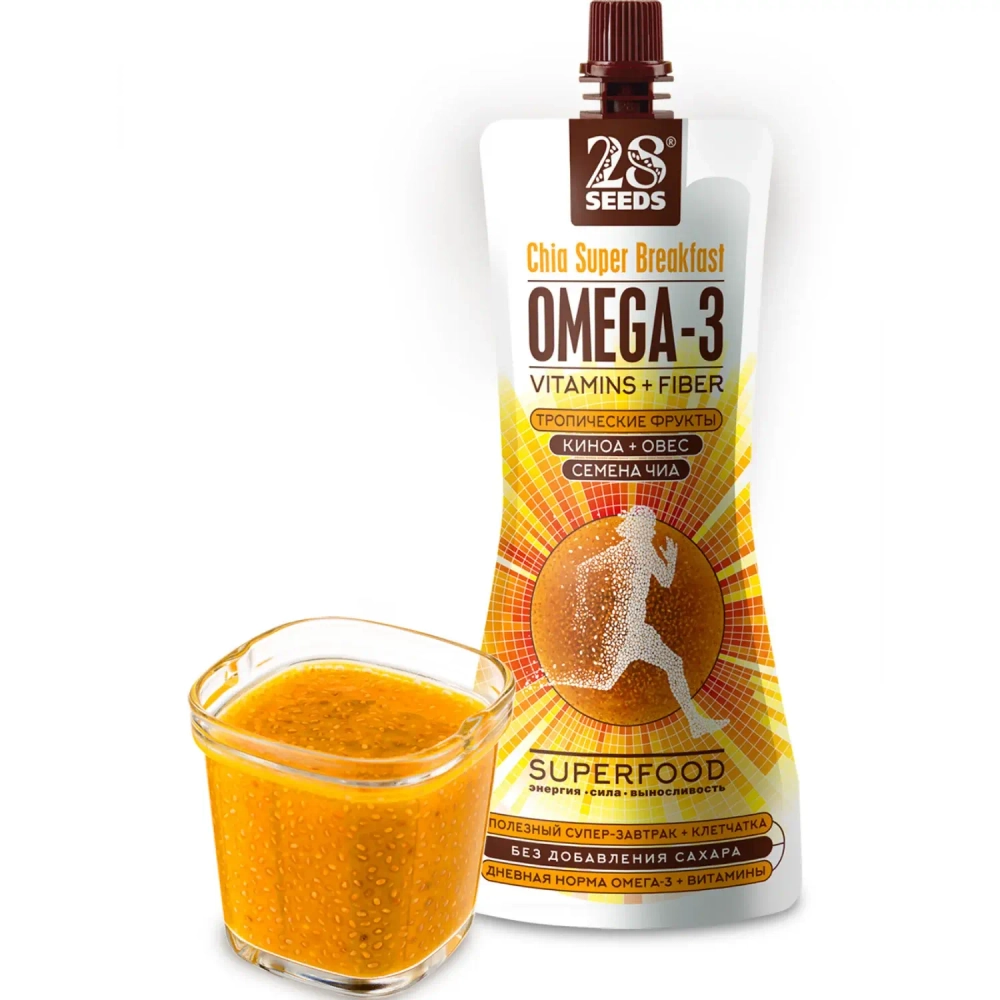 Супер-завтрак Чиа ОМЕГА-3 «Тропические фрукты» 220 г — завтрак с семенами чиа и хлопьями в стакане