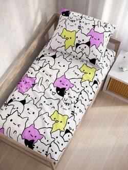 Постельное белье перкаль Сказка "Кошачий патруль" 1,5-сп Наволочка 50х70 см 1 шт Простынь 150x215 см Пододеяльник 145x205 см