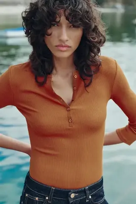 ZARA БОДИ В РУБЧИК, ЧЕРЕПИЧНЫЙ