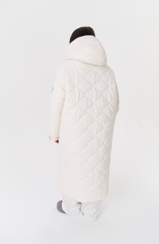 Пуховик стеганый длинный, молочный