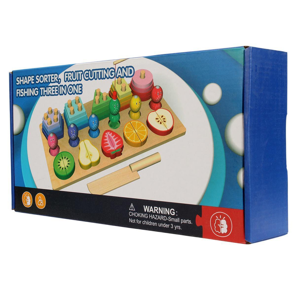 Развивающая игрушка 3 в 1 деревянная (2 вида сортер, рыбалка), коробка C-41638