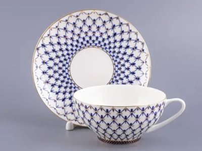 Чашка с блюдцем чайная 300 мл форма Купольная рисунок Кобальтовая сетка арт. 81.18456.00.1