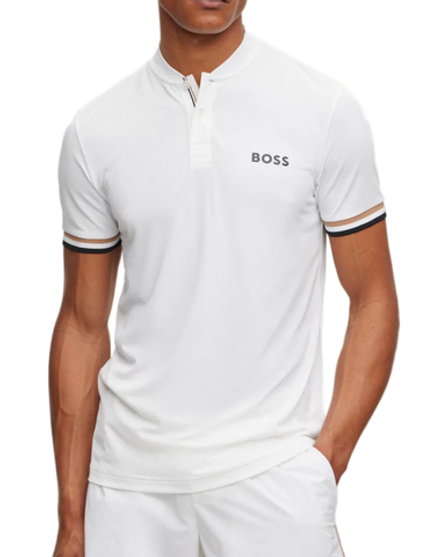 Мужское теннисное поло BOSS x Matteo Berrettini Slim-fit Polo Shirt With Stripes - white