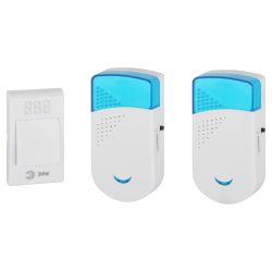 Звонок дверной ЭРА TWIN-R беспроводной два динамика белый с голубым 32 мелодии | Электрозвонки беспроводные