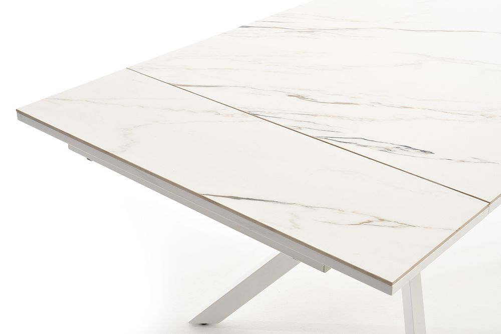 "Меркурий" стол интерьерный раздвижной обеденный из керамики, цвет белый глянцевый