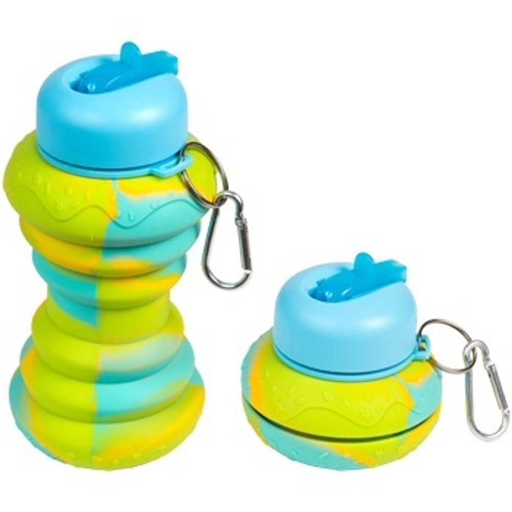 Бутылка для воды складная 500мл, 19 x 9 см, силиконовая, с метал.крышкой, салатово-голубая