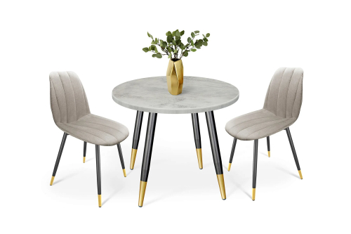 Обеденная группа Onix, круглый стол, 3 предмета, светлый бетон/черный/золотой