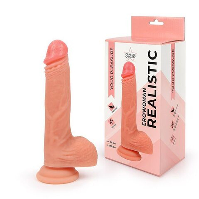 Телесный фаллоимитатор-реалистик с мошонкой на присоске (Цвет: телесный)