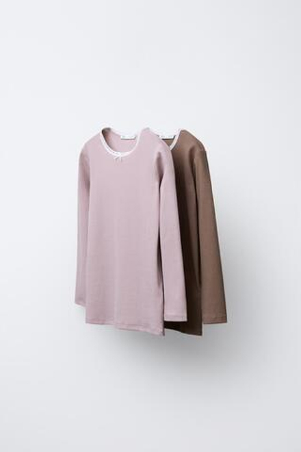 ZARA НАБОР ИЗ ДВУХ РУБЧАТЫХ ФУТБОЛОК С КРУЖЕВОМ, РАЗНОЦВЕТНЫЙ