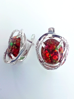 Серьги Эстерелла, родированные, с синтетическим опалом и фианитом, серебро 925*/Ф