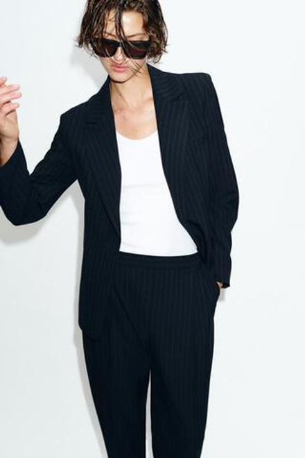 ZARA БРЮКИ В ТОНКУЮ ПОЛОСКУ, МОРСКОЙ СИНИЙ