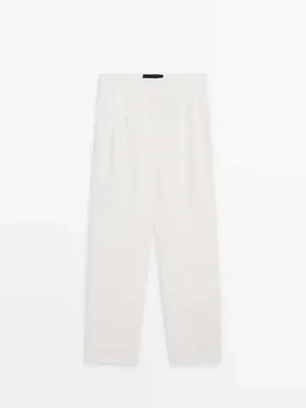 Massimo Dutti Льняные брюки с двойными защипами — Studio, белый