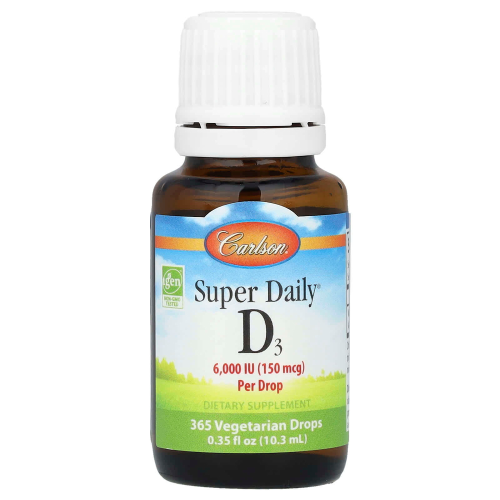 Carlson, Super Daily® D3, 150 мкг (6000 МЕ), 10,3 мл (0,35 жидк. Унции)