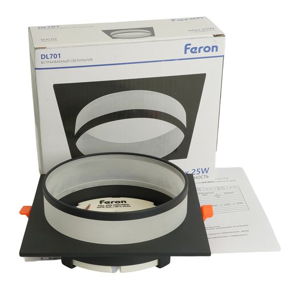 Светильник встраиваемый Feron DL701 потолочный GX70 черный квадрат 51096