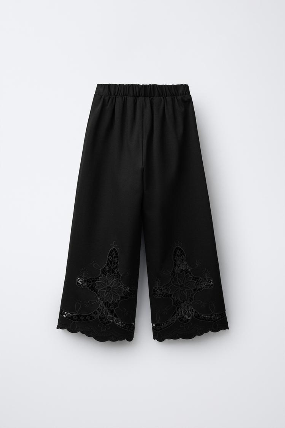 ZARA ШИРОКИЕ БРЮКИ С ВЫШИВКОЙ, ЧЕРНЫЙ