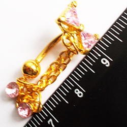 Украшение для пирсинга пупка "Бантик" с розовыми кристаллами. Медицинская сталь, золотое анодирование