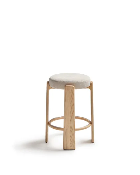 Барный табурет Granite 75 см, бежевый шенилл, массив ясеня в натуральном цвете