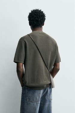 ZARA ФУТБОЛКА ПЛАТОЧНОЙ ВЯЗКИ, ТЕМНО-СЕРЫЙ