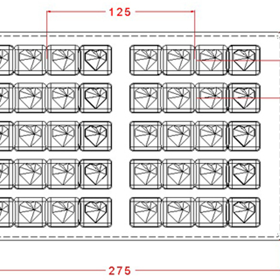 816 | Форма для шоколадных изделий &quot;Четыре сердца&quot; (275х175 мм)