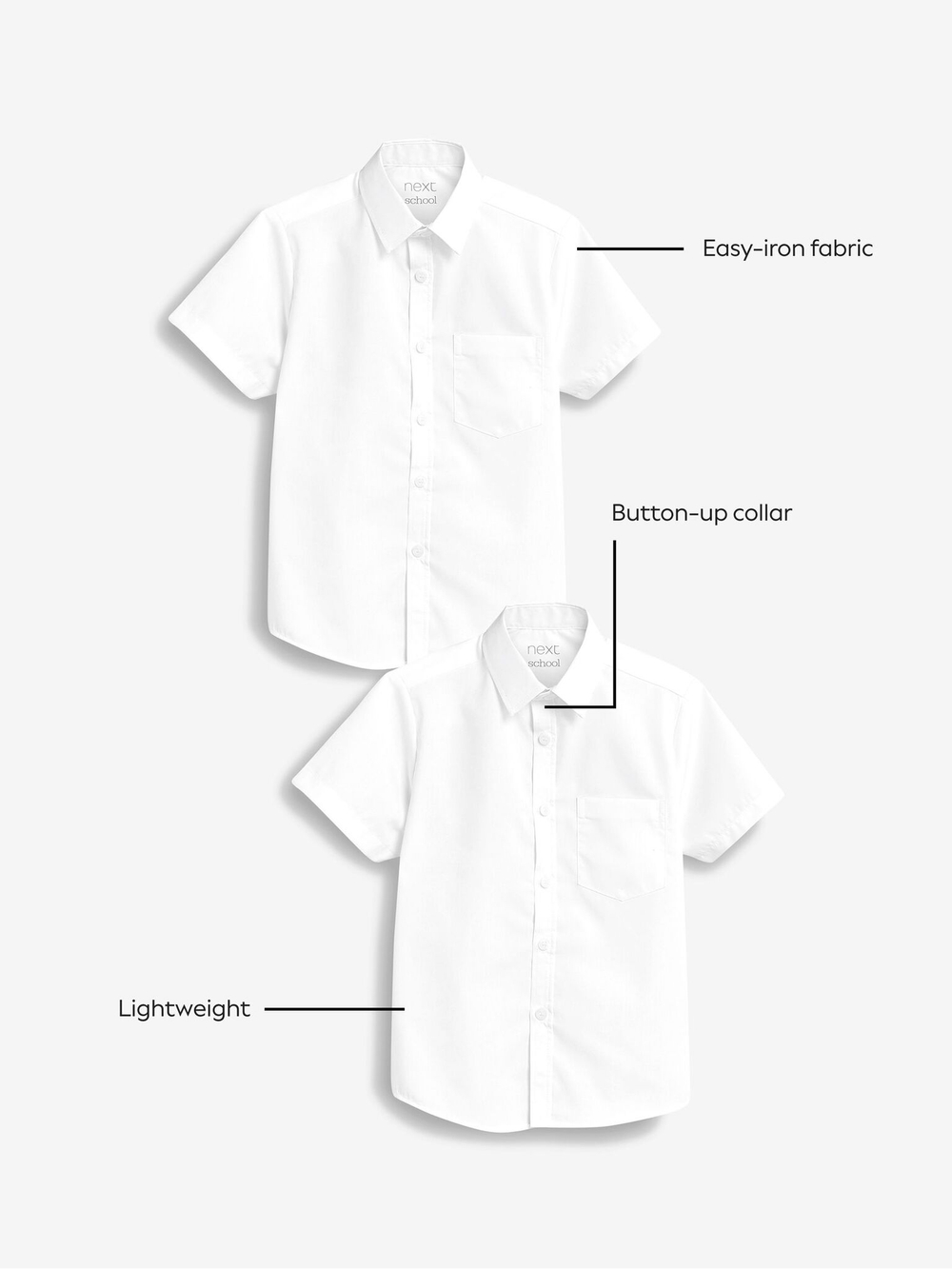 Рубашка с коротким рукавом школьная для мальчика Next M13-603, 2 шт., Белый