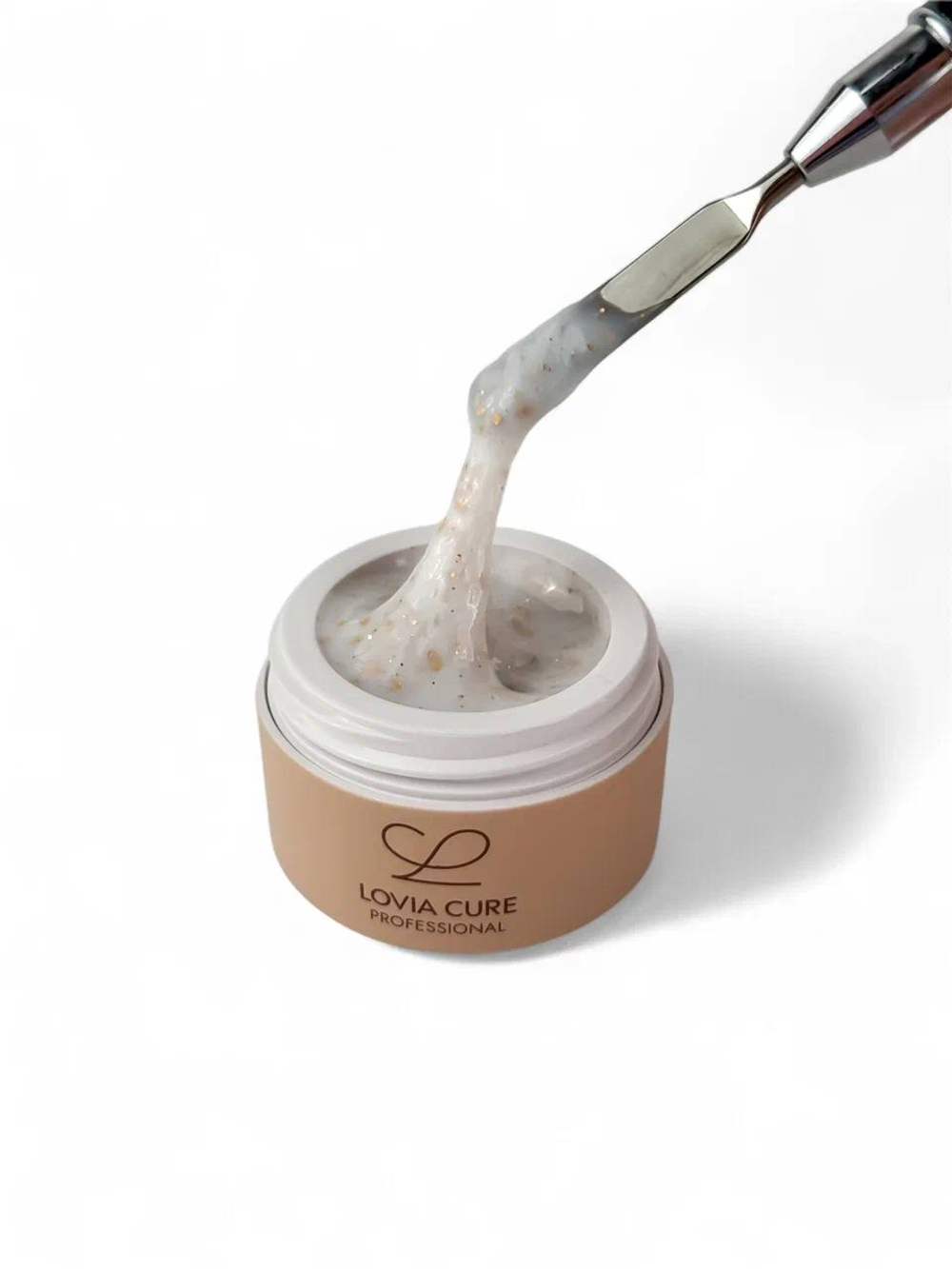 Lovia Cure Builder Gel Milky Gold - Гель моделирующий молочный с золотистыми хлопьями, 15 мл