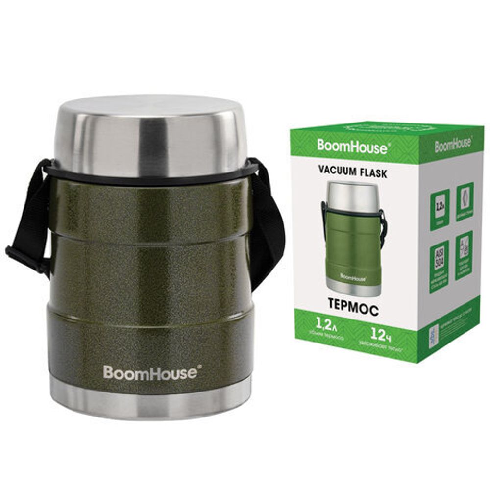 Термос 1,2 л для еды/напитков с широким горлом, BOOMHOUSE (БУМХАУС) RIBBED, контейнер, нержавеющая сталь SUS304, 700323